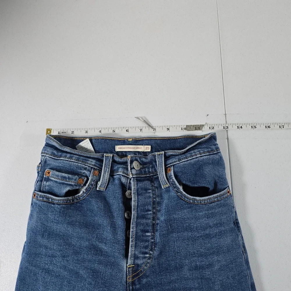 Levis Ribcage Straight Ankle Jeans Womens 25 Blue Denim High Rise Button Fly